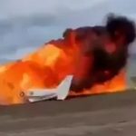 Shock moment plane smashes into ground upside down moments after take-off and explodes in fireball leaving two dead