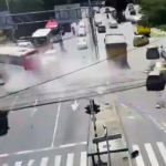 Chaos as runaway dumper lorry with full 17-tonne load & no brakes smashes into 12 cars and sends bus careering off road