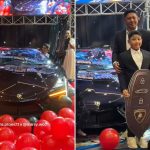 Watch moment boy, 9, gifted a £1MILLION Lamborghini by his tycoon dad for his birthday at lavish party