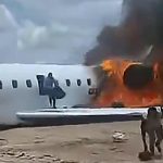 Horror moment private jet carrying govt minister burns after crashing off end of runway as clip captures landing bungle