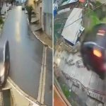 Jaw-dropping moment car flies through the air and barrels down huge flight of stairs after driver suffered headache