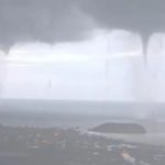 Moment THREE waterspout tornados strike at the same time off the coast of Spain in freak natural event