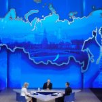 Giant map behind Putin reveals tyrant’s chilling Ukraine ambitions as blowhard tyrant hosts his annual marathon phone-in