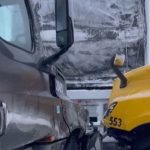 Brutal snowstorm sparks enormous 100-CAR PILE-UP on major highway with trucks jack-knifed & cars sent careering off road
