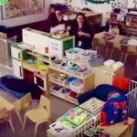 Shocking moment female nursery teacher hurls shoe at five-year-old girl as colleague laughs despite youngster crying out